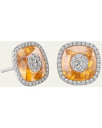 Bhansali - 18k White Gold One Collection Cushion Halo Citrine And Diamond Earrings - Lyst