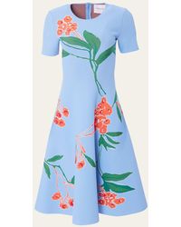 Carolina Herrera - Floral Intarsia-knit Flare Dress - Lyst