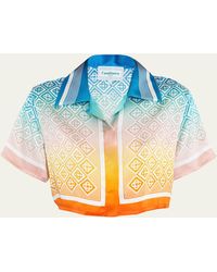 Casablanca - Rainbow Logo-print Silk Crop Shirt - Lyst