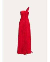 Marmar Halim - One-Shoulder Silk Georgette Ruffle Gown - Lyst