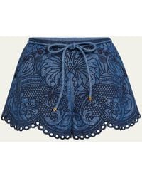 Zimmermann - Coco Embroidered Denim Shorts - Lyst