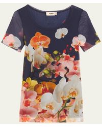 Fuzzi - Scoop-neck Floral-print Tulle T-shirt - Lyst