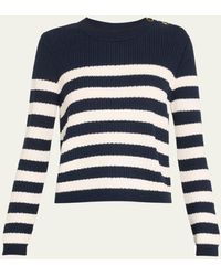 Carolina Herrera - Striped Crewneck Sweater With Buttons - Lyst