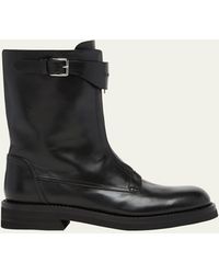 McQueen - Biker Leather Center-Zip Buckle Boots - Lyst