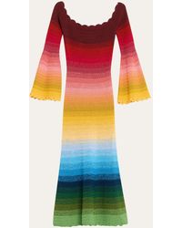 Oscar de la Renta - Off-shoulder Rainbow Ombre Crochet Knit Midi Dress - Lyst