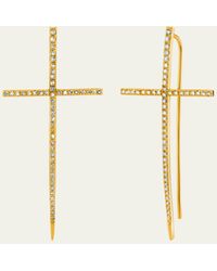 Sheryl Lowe - 14k Pave Diamond Cross Stick Earrings - Lyst
