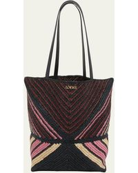 Loewe - X Paula's Ibiza Medium Puzzle Fold Tote Bag In Striped Raffia With Leather Handles - Lyst