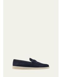 Prada - Saint Tropez Triangle Logo Suede Loafers - Lyst