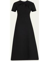 Oscar de la Renta - Twisted-Neck Short-Sleeve Double Stretch Wool Midi Dress - Lyst