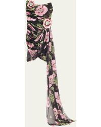 Oscar de la Renta - Strapless Poppies Silk Chiffon Draped Mini Dress - Lyst