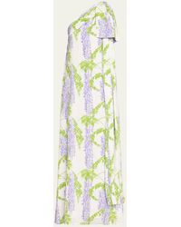 BERNADETTE - Gala One-shoulder Wisteria Printed Maxi Dress With Bow Detail - Lyst