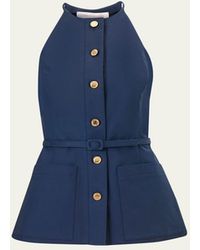 Carolina Herrera - Button-Front Belted Halter Peplum Top - Lyst