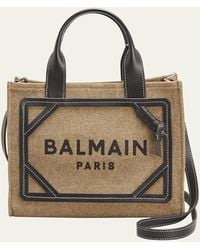 Balmain - B Army Small Shopper Tote Bag In Canvas With Leather Handles - Lyst
