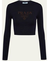 Prada - Logo-intarsia Rib Cropped Silk Sweater - Lyst