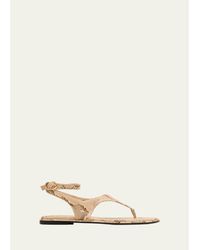 Stuart Weitzman - Marley Snake-Embossed Leather Flat Thong Sandals - Lyst