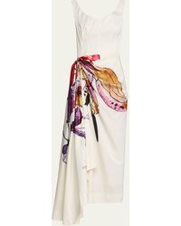 Jason Wu - Printed Draped Skirt Midi Dress - Lyst