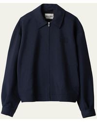 Miu Miu - Logo-embroidered Zip Up Wool Bomber Jacket - Lyst
