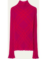 Burberry - Check Knit Turtleneck Sweater - Lyst