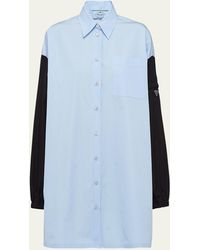 Prada - Button-down Poplin Shirtdress With Re-nylon Sleeves - Lyst