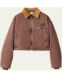 Miu Miu - Zip-Up Corduroy Collar Crop Padded Bomber Jacket - Lyst