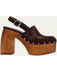 Jimmy Choo - Alida Embroidered Suede Platform Clogs - Lyst