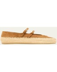 Prada - Suede Double Mary Jane Strap Espadrilles - Lyst