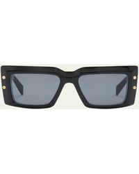 Balmain - Imperial Black Acetate & Titanium Rectangle Sunglasses - Lyst