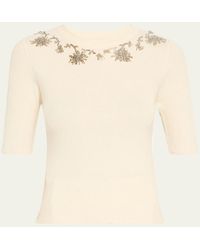 Prabal Gurung - Floral Embroidered Elbow-Sleeve Rib Sweater - Lyst