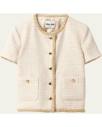 Miu Miu - Tweed Cropped Short-sleeve Jacket - Lyst