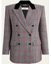 Chloé - Check Wool Velvet-Trim Double-Breasted Jacket - Lyst