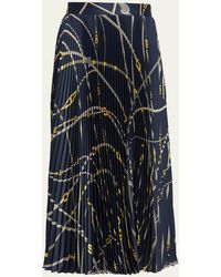 Versace - Rope-print Pleated Twill Midi Skirt - Lyst