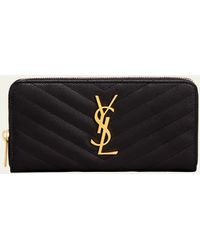 Saint Laurent - Ysl Monogram Large Zip Wallet In Grained Leather - Lyst