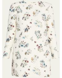 Adam Lippes - Floral-Print Long-Sleeve Silk Wool Mini Dress - Lyst