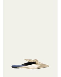 Lanvin - Metallic Leather Bow Flat Mules - Lyst