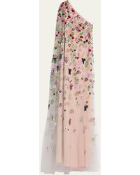 Reem Acra - One-shoulder Floral Embellished Gown - Lyst