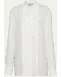 Prada - Scarf-neck Silk Button Up Silk Shirt - Lyst