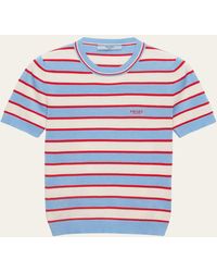 Prada - Striped Short Sleeve Cotton Sweater - Lyst