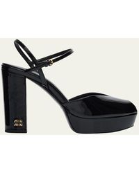 Miu Miu - Patent Leather Block-Heel Platform Sandals - Lyst