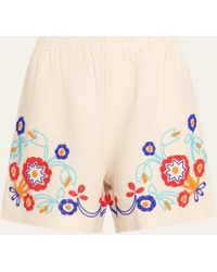 Bode - Beaded Garden Party Linen Shorts - Lyst