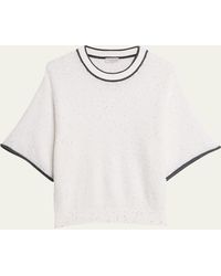 Brunello Cucinelli - Contrast Varsity Stripe Short-sleeve Linen Paillette Knit Sweater - Lyst