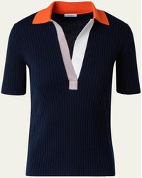 Akris Punto - Ribbed Knit Wool Polo Top With Colorblock Collar - Lyst