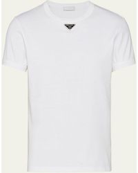 Prada - T-shirt With Enameled Triangle Logo - Lyst