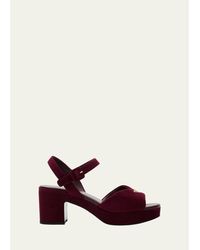 Prada - Suede Triangle Logo Platform Sandals - Lyst