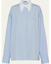 Prada - Fringe Collar Poplin Oversized Button Down Shirt - Lyst