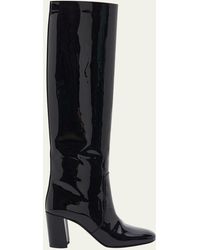 Saint Laurent - Who Patent Block-heel Knee Boots - Lyst