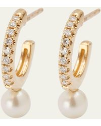 Mizuki - 14k Gold And Diamond Small Hoop Earrings With Pearls - Lyst
