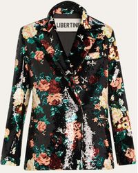 Libertine - Emma Black Sequin Floral Double-breasted Blazer - Lyst