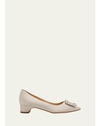 Manolo Blahnik - 25Mm Hangisibar Satin Crystal Buckle Pumps - Lyst