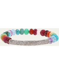 Sheryl Lowe - 8mm Multi Rainbow Beaded Bracelet With Pave Diamond Tube - Lyst