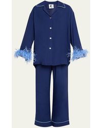 Sleeper - Miss Cat Piped Feather-Trim Pajama Set - Lyst